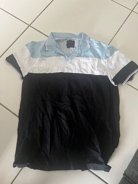 Striped Light Blue, White & Black Men’s Polo Shirt